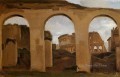 Roma El Coliseo visto a través de los arcos de la Basílica de Constantino plein air Romanticismo Jean Baptiste Camille Corot